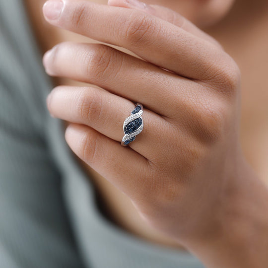 Blauer Diamant Ring, 925 Silber platiniert (Größe 21.00) ca. 0.33 ct