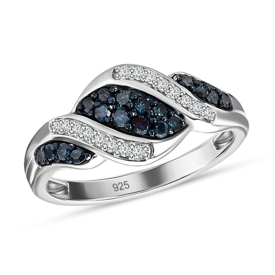 Blauer Diamant Ring, 925 Silber platiniert (Größe 21.00) ca. 0.33 ct