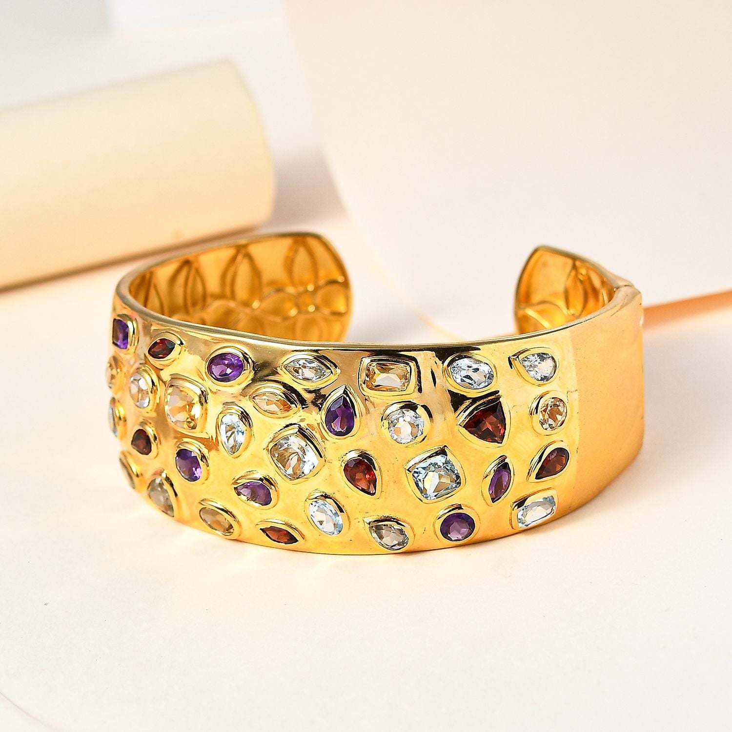 Designer Mehrfarbige Edelstein Armreif, ca. 19 cm, vergoldet ca. 17.28 ct
