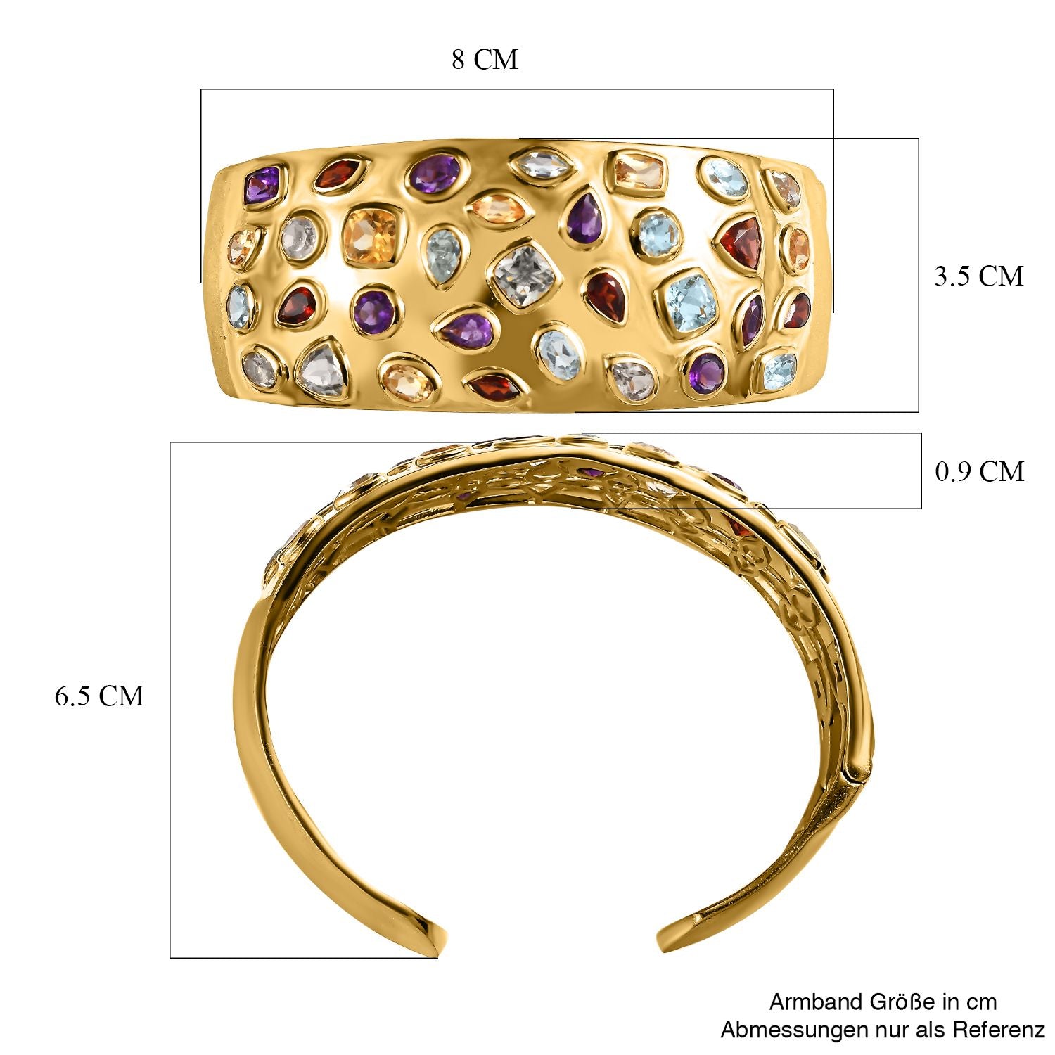 Designer Mehrfarbige Edelstein Armreif, ca. 19 cm, vergoldet ca. 17.28 ct