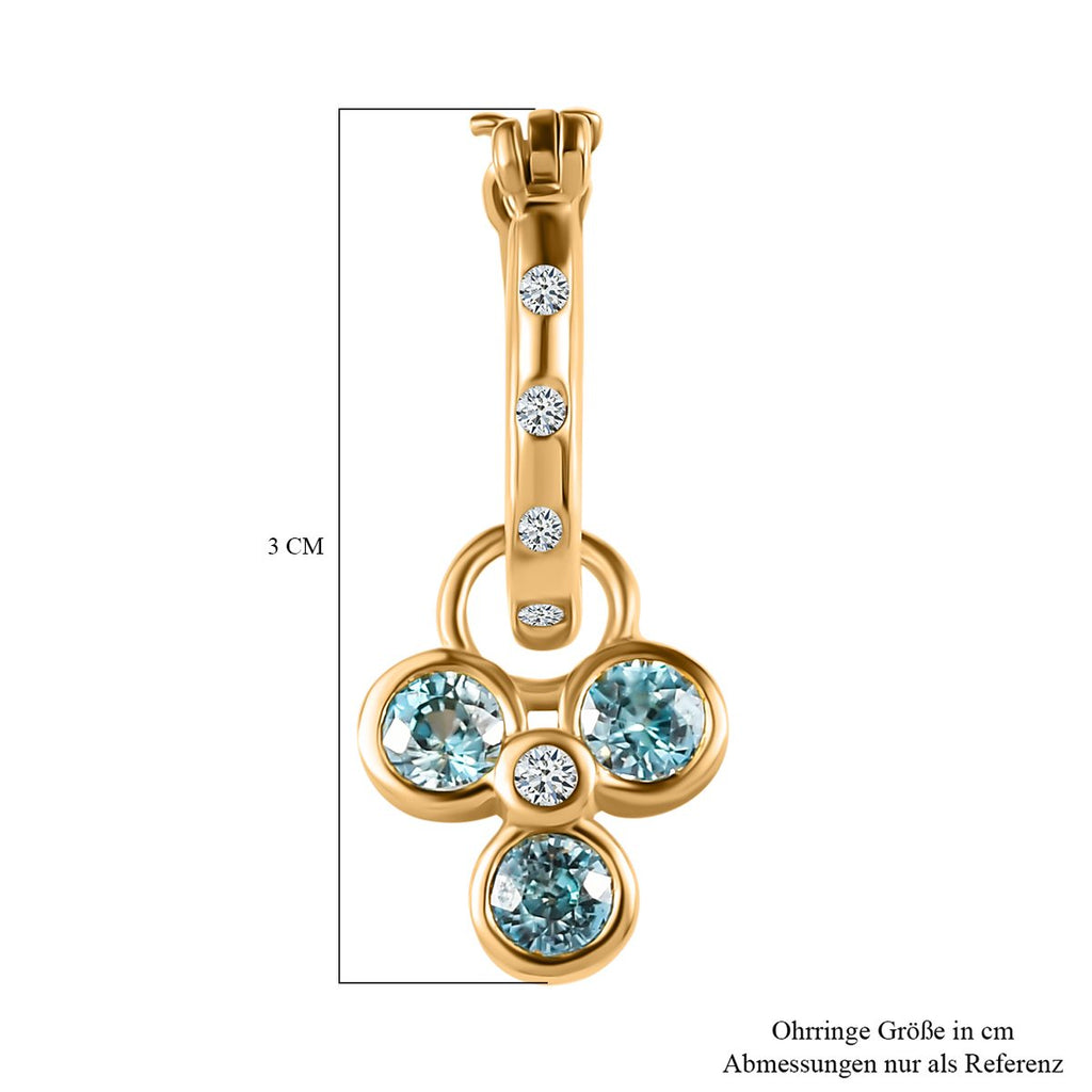 Blaue und weiße Zirkon Creolen, 925 Silber vergoldet ca. 2,83 ct