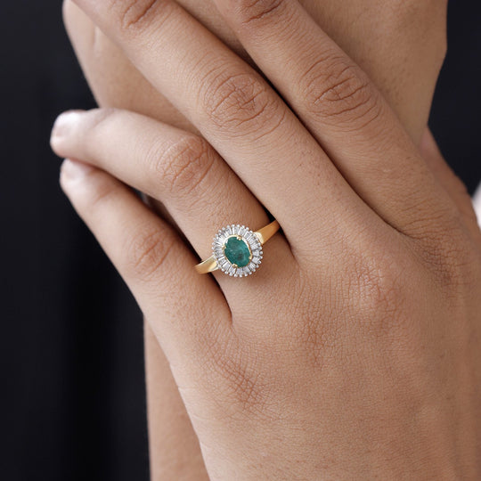 Kagem sambischer Smaragd, Moissanit Ring, 925 Silber vergoldet (Größe 21.00) ca. 1.43 ct