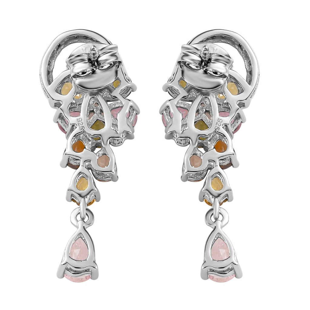 Natürlicher mehrfarbige Turmalin Ohrringe, 925 Silber platiniert ca. 3.58 ct