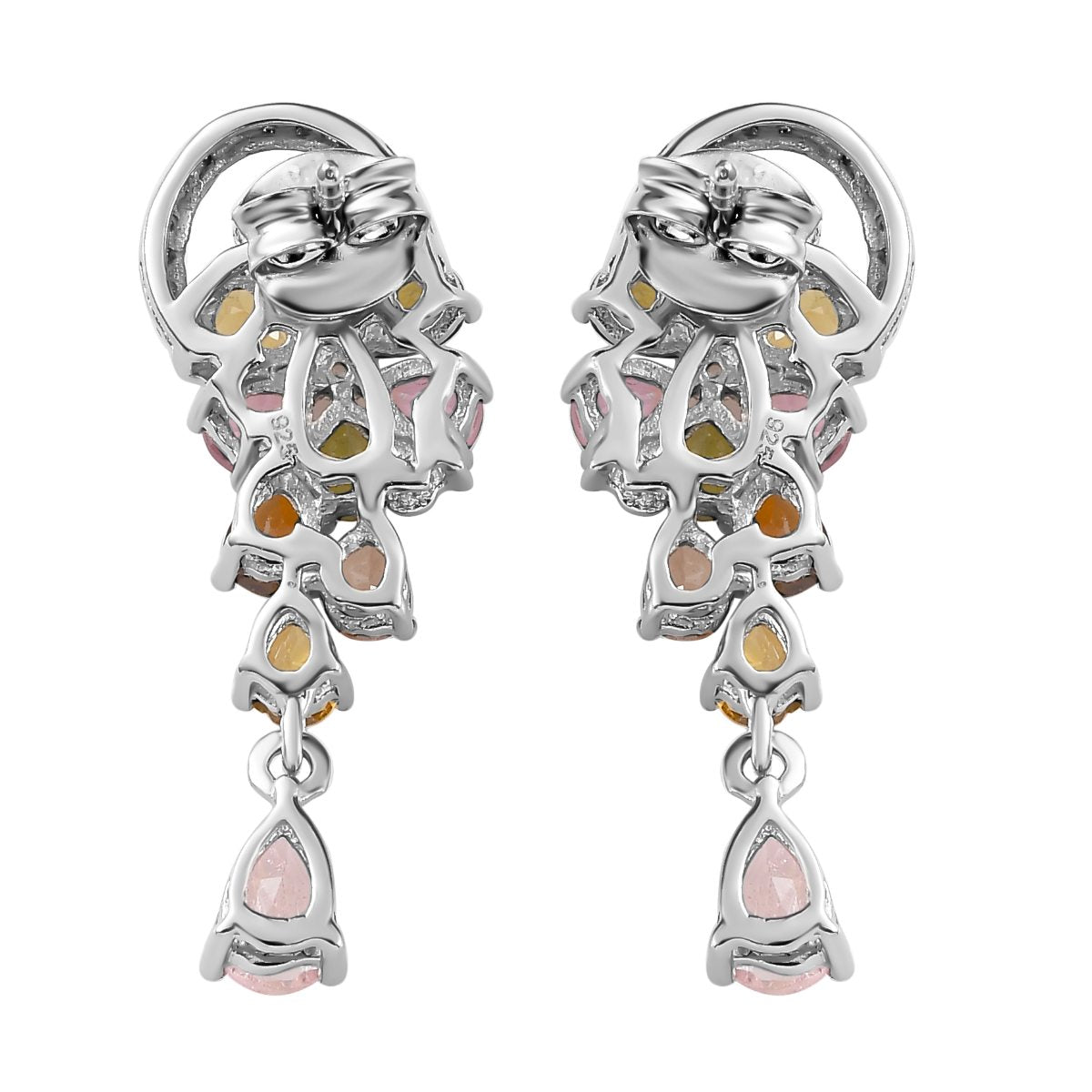Natürlicher mehrfarbige Turmalin Ohrringe, 925 Silber platiniert ca. 3.58 ct