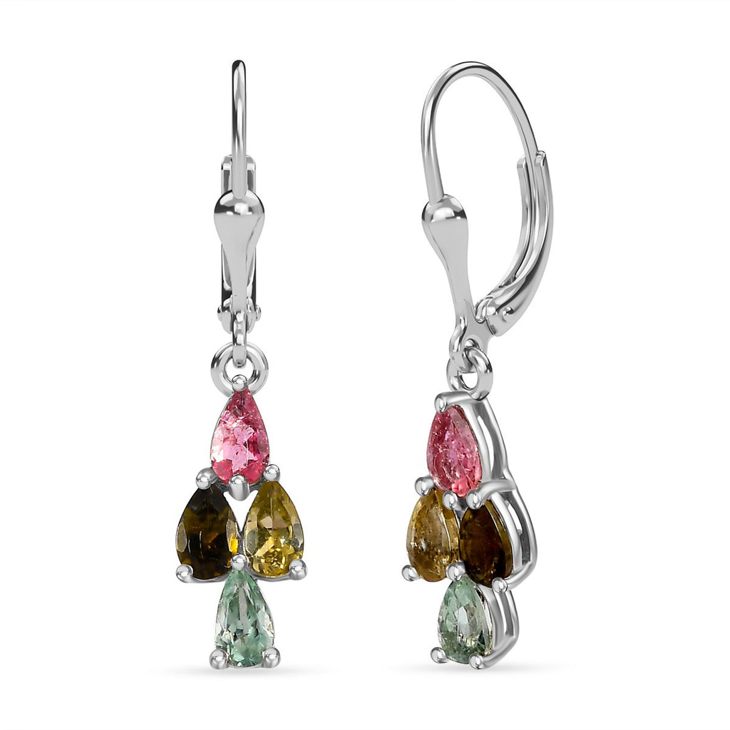 Natürlicher mehrfarbiger Turmalin Ohrringe, 925 Silber platiniert ca. 2.22 ct