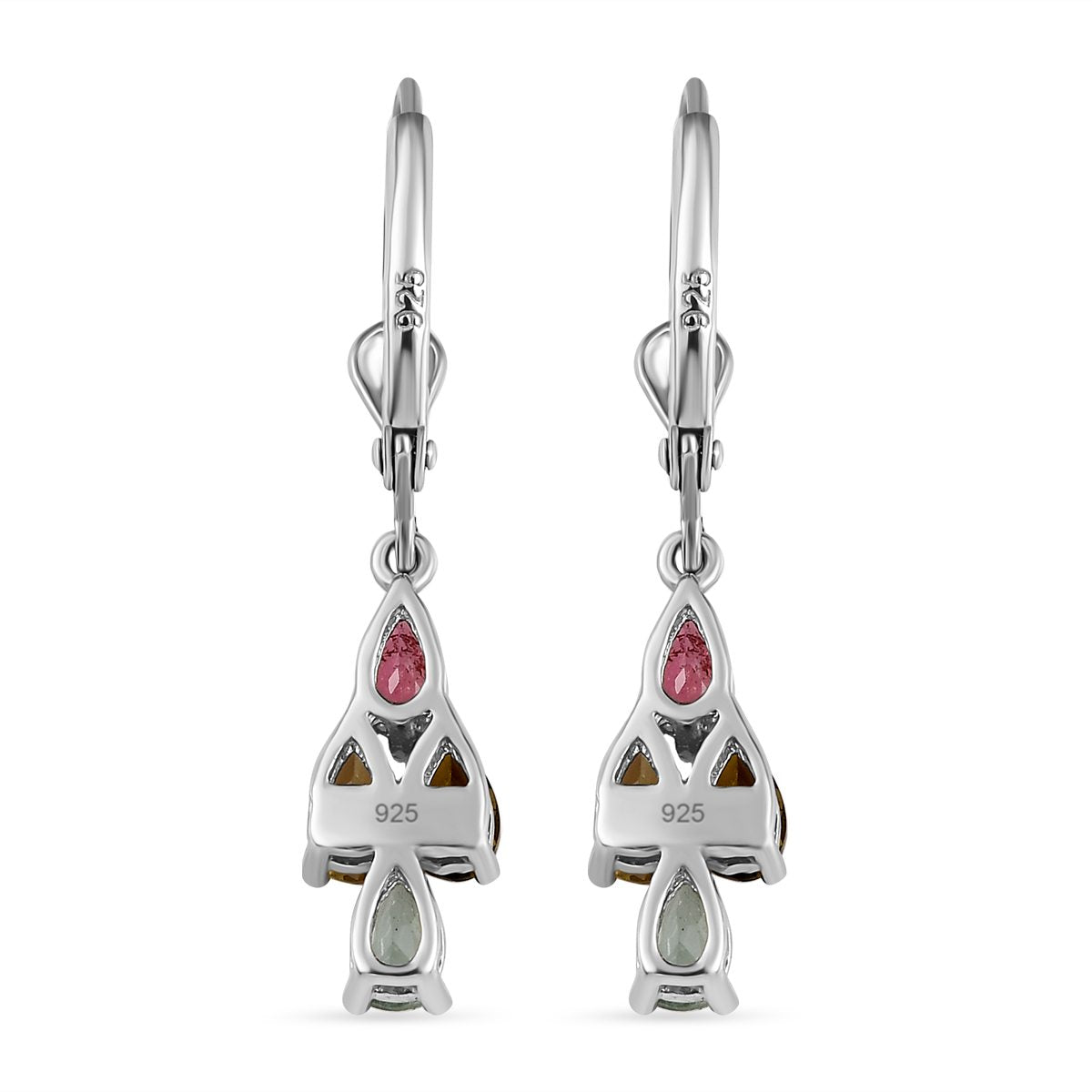 Natürlicher mehrfarbiger Turmalin Ohrringe, 925 Silber platiniert ca. 2.22 ct