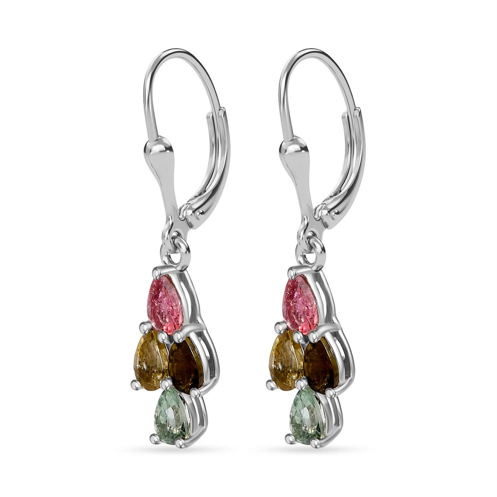 Natürlicher mehrfarbiger Turmalin Ohrringe, 925 Silber platiniert ca. 2.22 ct