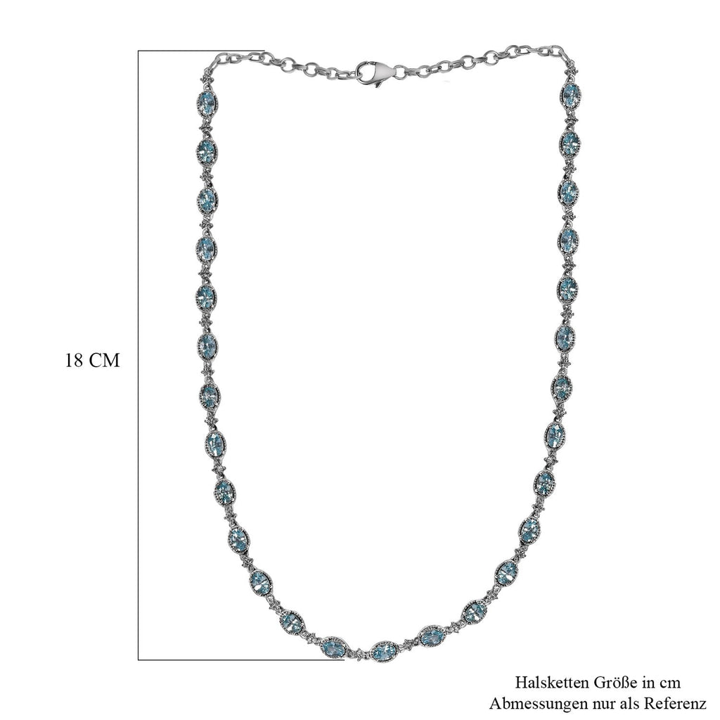 Kambodschanische, blaue und weiße Zirkon Halskette, ca. 50 cm, 925 Silber platiniert ca. 24.71 ct