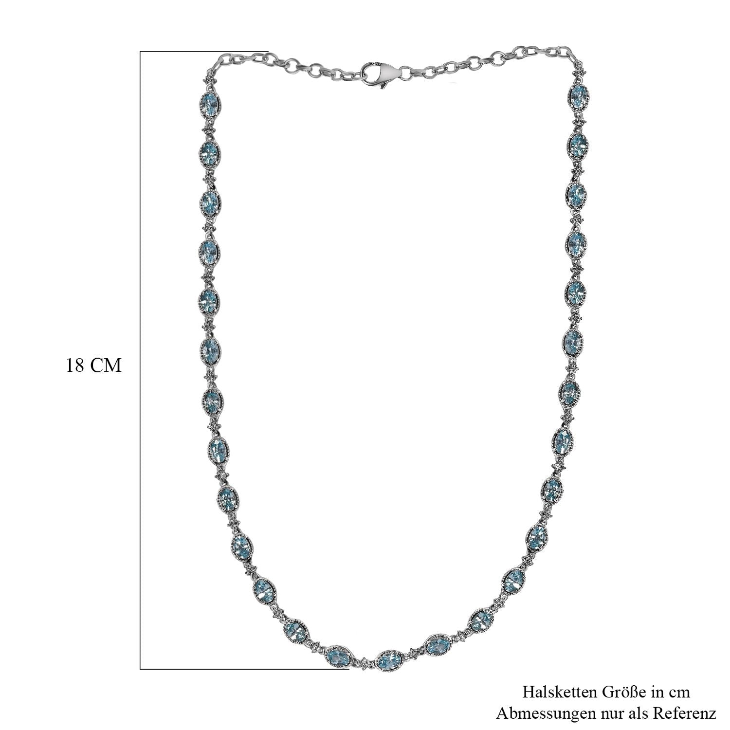Kambodschanische, blaue und weiße Zirkon Halskette, ca. 50 cm, 925 Silber platiniert ca. 24.71 ct
