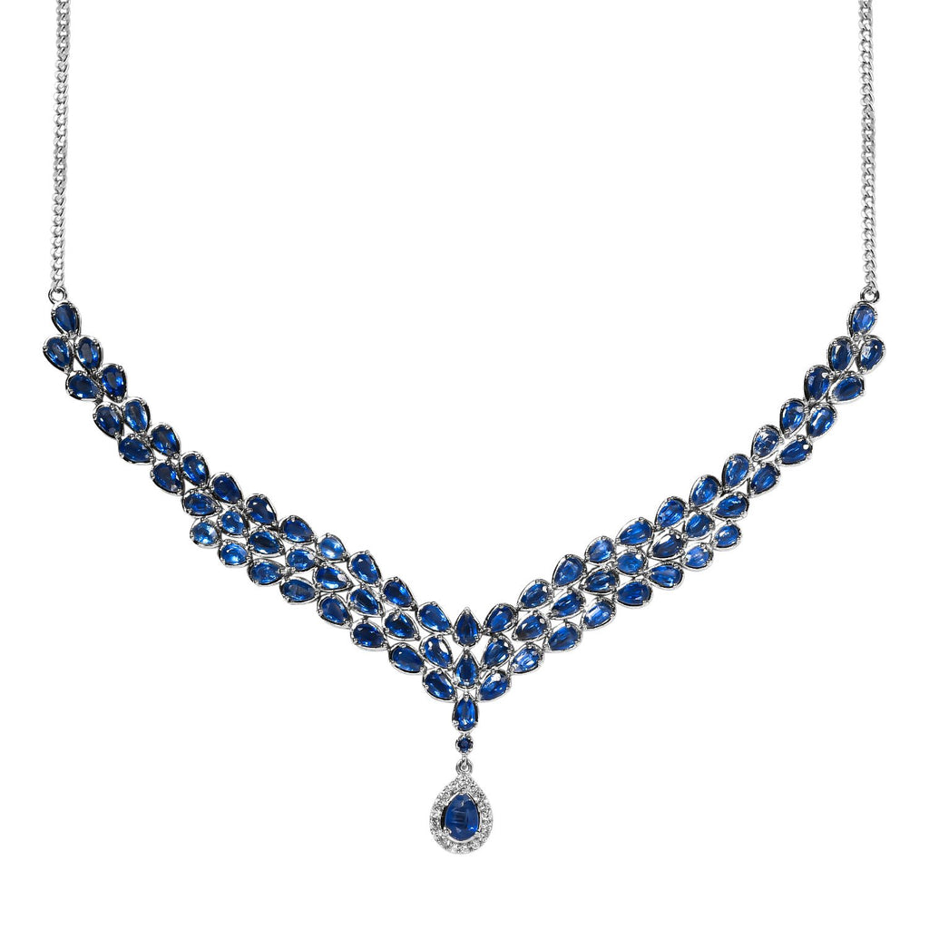 Kaschmir Kyanit Collier, ca. 45 cm, 925 Silber platiniert ca. 18.36 ct