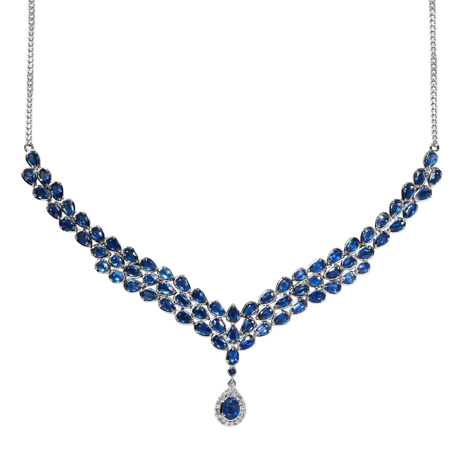 Kaschmir Kyanit Collier, ca. 45 cm, 925 Silber platiniert ca. 18.36 ct