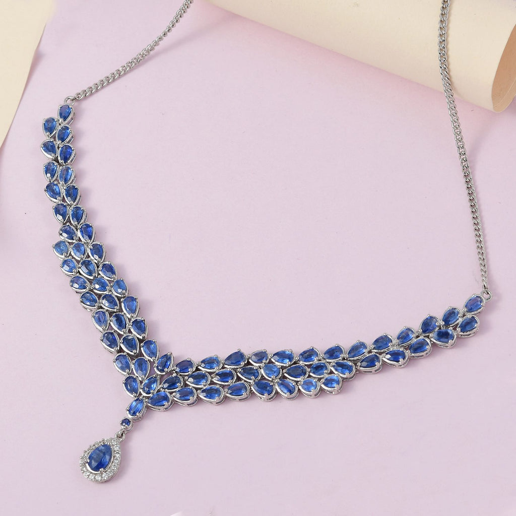 Kaschmir Kyanit Collier, ca. 45 cm, 925 Silber platiniert ca. 18.36 ct