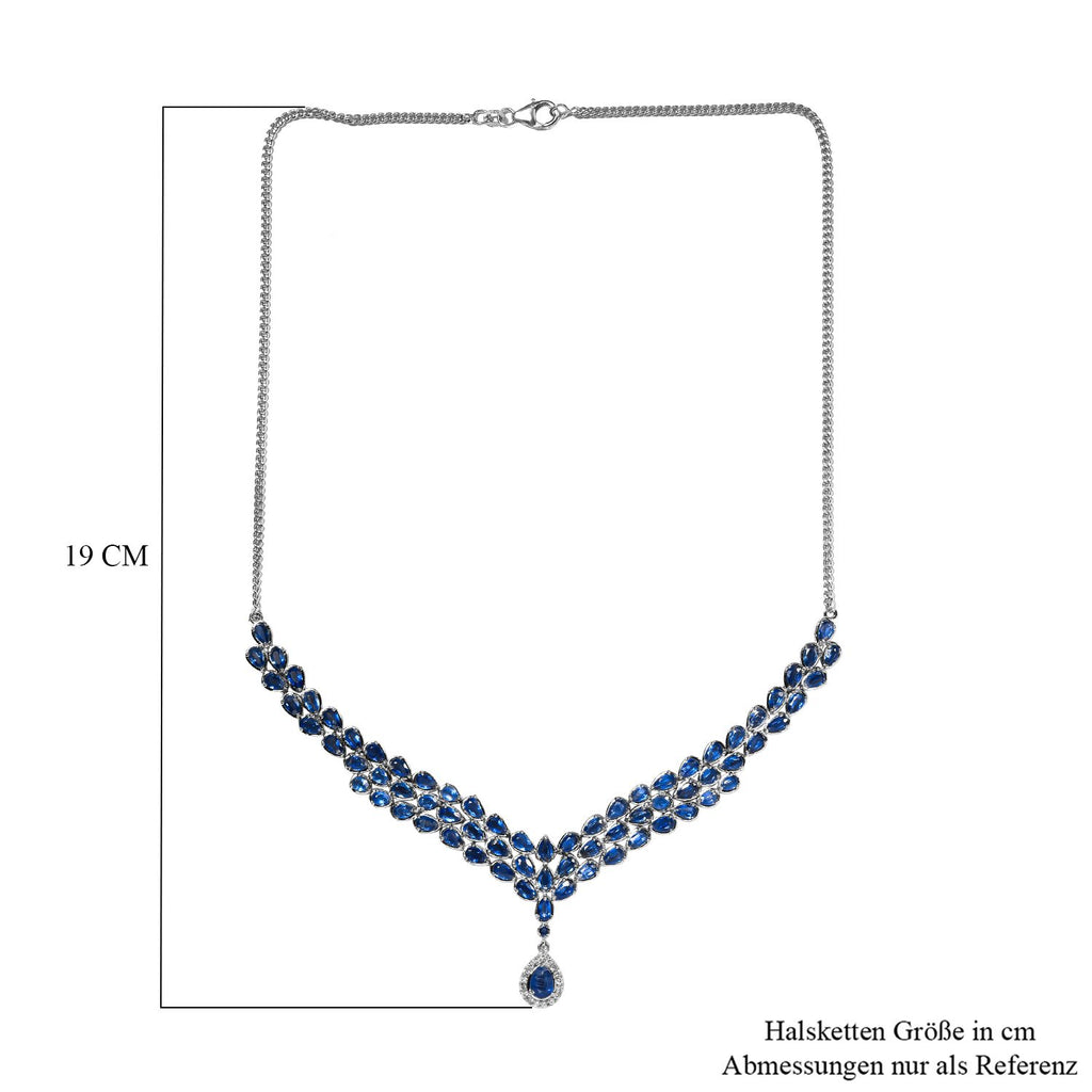Kaschmir Kyanit Collier, ca. 45 cm, 925 Silber platiniert ca. 18.36 ct