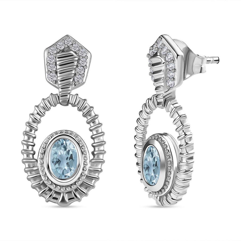 Espirito Santo Aquamarin und weiße Zirkon Ohrringe, 925 Silber platiniert ca. 1.24 ct