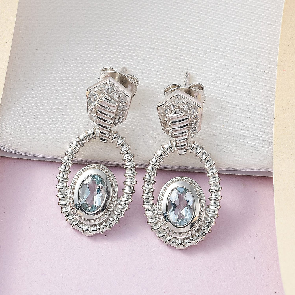 Espirito Santo Aquamarin und weiße Zirkon Ohrringe, 925 Silber platiniert ca. 1.24 ct