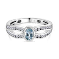 Espirito Santo Aquamarin und weißer Zirkon Ring, 925 Silber platiniert (Größe 17.00) ca. 1.04 ct
