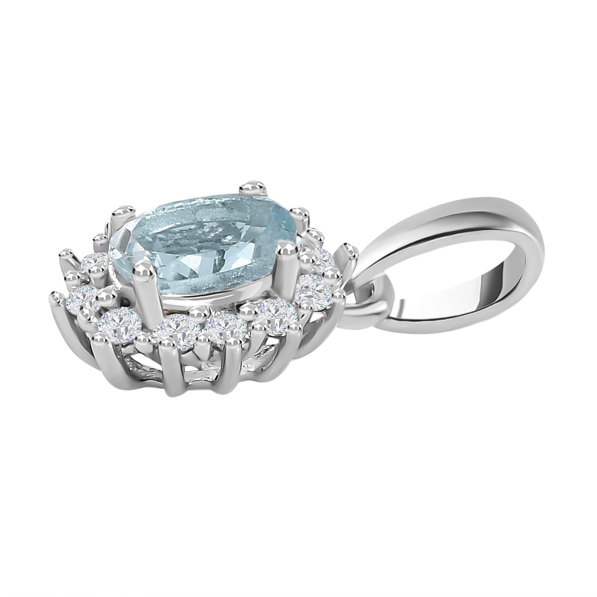Espirito Santo Aquamarin und Moissanit Anhänger, 925 Silber platiniert ca. 0.52 ct