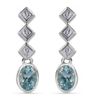 Espirito Santo Aquamarin und weiße Zirkon Ohrringe, 925 Silber platiniert ca. 1.09 ct