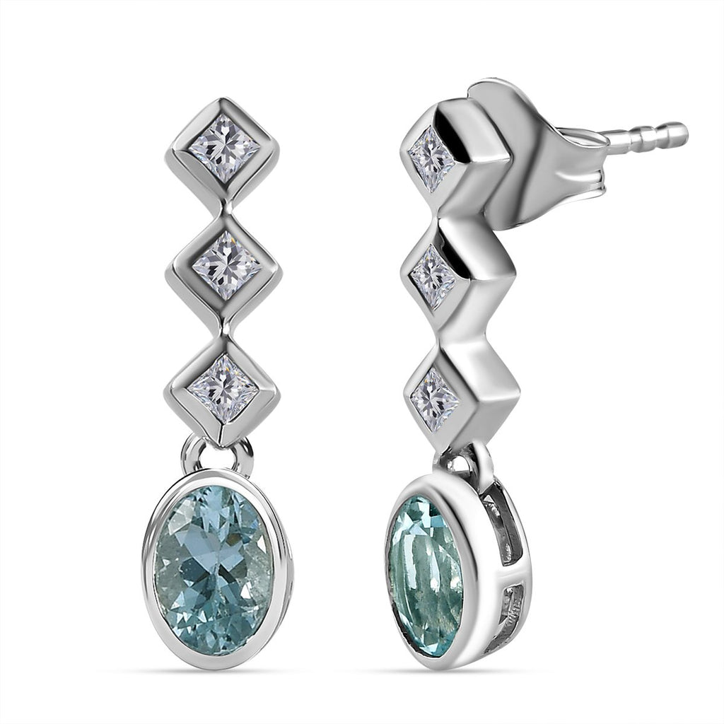 Espirito Santo Aquamarin und weiße Zirkon Ohrringe, 925 Silber platiniert ca. 1.09 ct