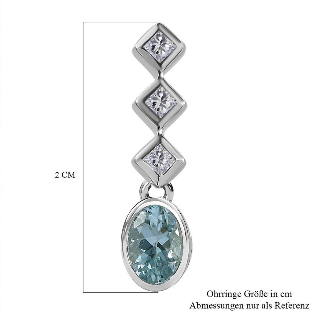 Espirito Santo Aquamarin und weiße Zirkon Ohrringe, 925 Silber platiniert ca. 1.09 ct