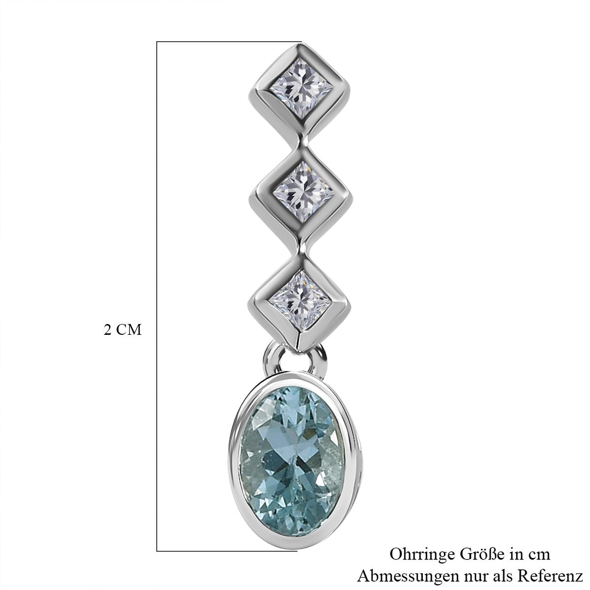 Espirito Santo Aquamarin und weiße Zirkon Ohrringe, 925 Silber platiniert ca. 1.09 ct