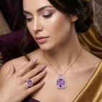Djoy AA Rose De France Amethyst, Moissanit und rosa Saphir Ring und Anhänger mit 50cm Kette