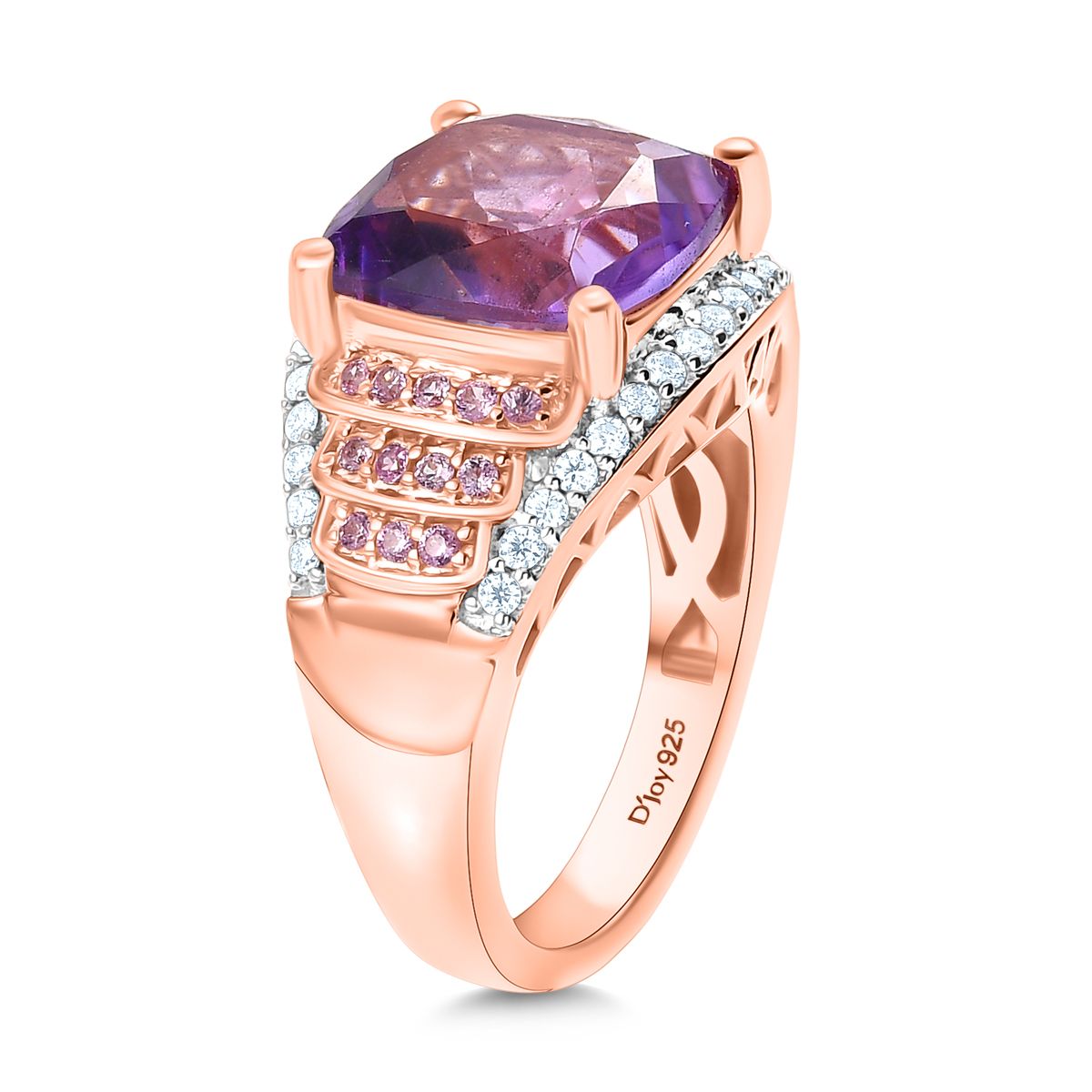 Djoy AA Rose De France Amethyst, Moissanit und rosa Saphir Ring und Anhänger mit 50cm Kette