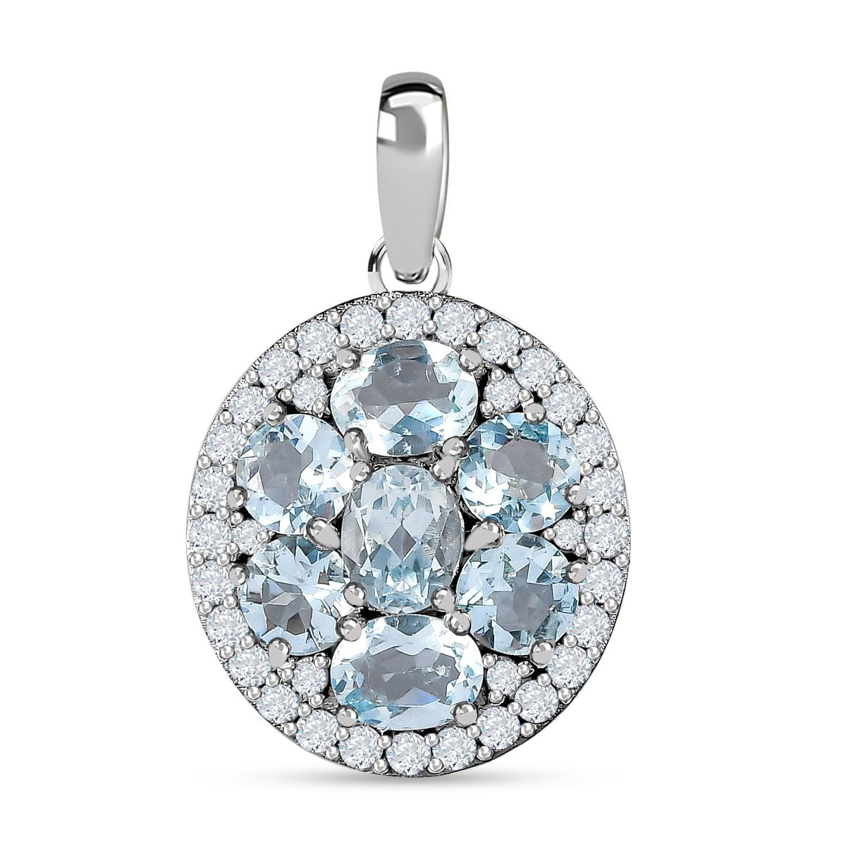 Espirito Santo Aquamarin und Weißer Zirkon Anhänger, 925 Silber platiniert ca. 2.87 ct