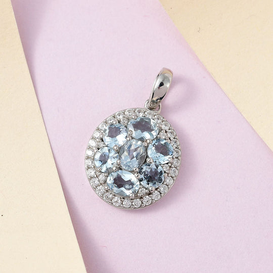 Espirito Santo Aquamarin und Weißer Zirkon Anhänger, 925 Silber platiniert ca. 2.87 ct