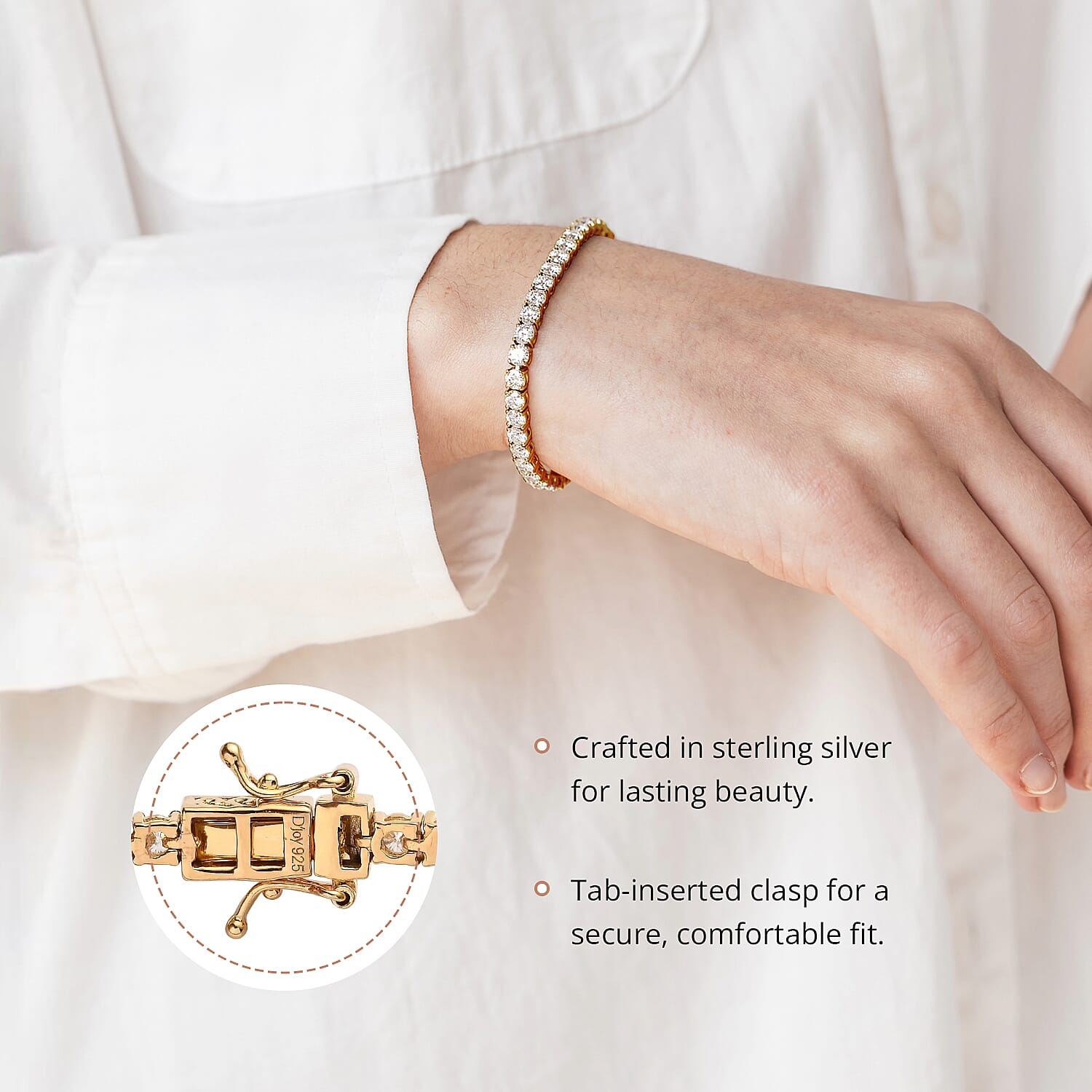 D'Joy Moissanit Armband ca. 20 cm 925 Silber Gelbgold Vermeil ca. 5.20 ct