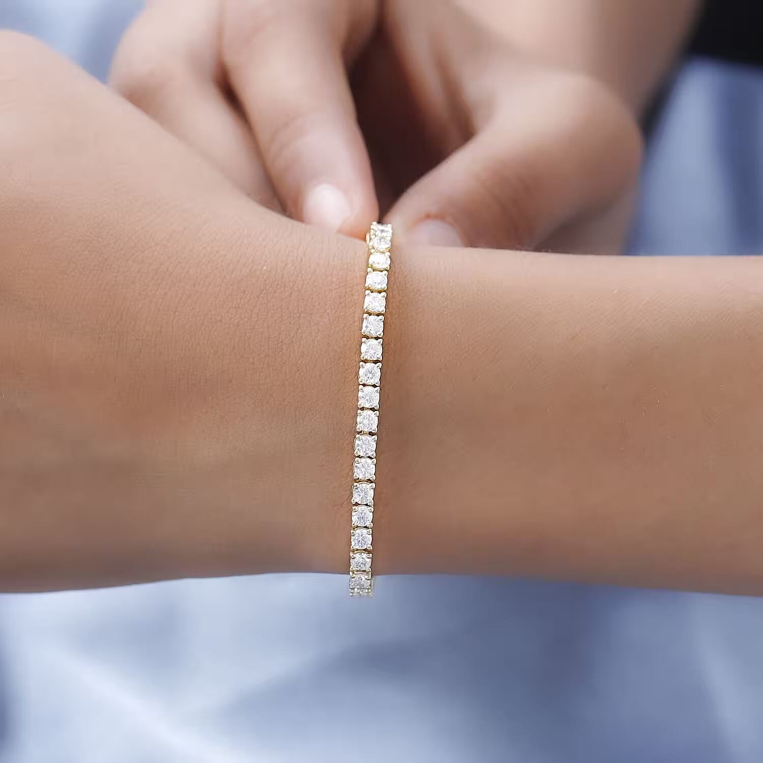 D'Joy Moissanit Armband ca. 20 cm 925 Silber Gelbgold Vermeil ca. 5.20 ct