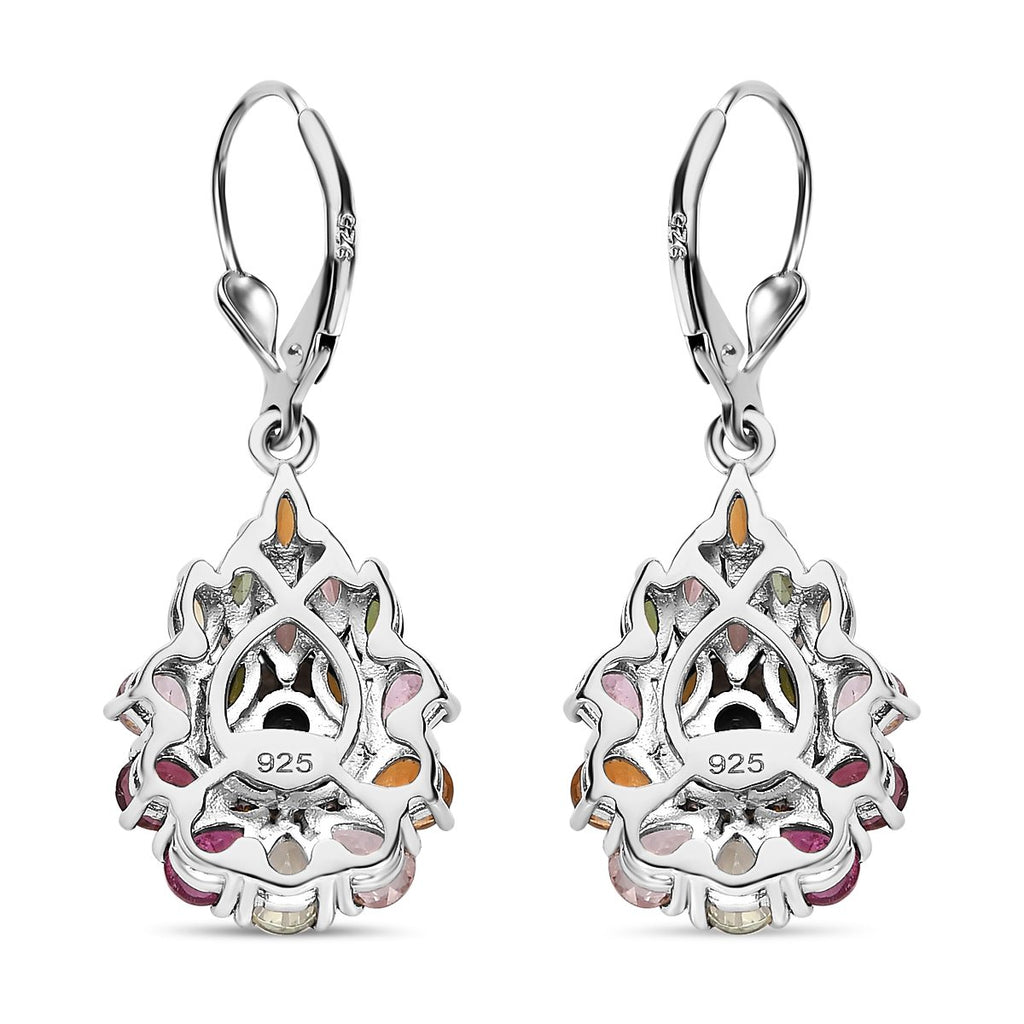 Natürlicher mehrfarbige Turmalin Ohrringe, 925 Silber platiniert, ca. 3.80 ct