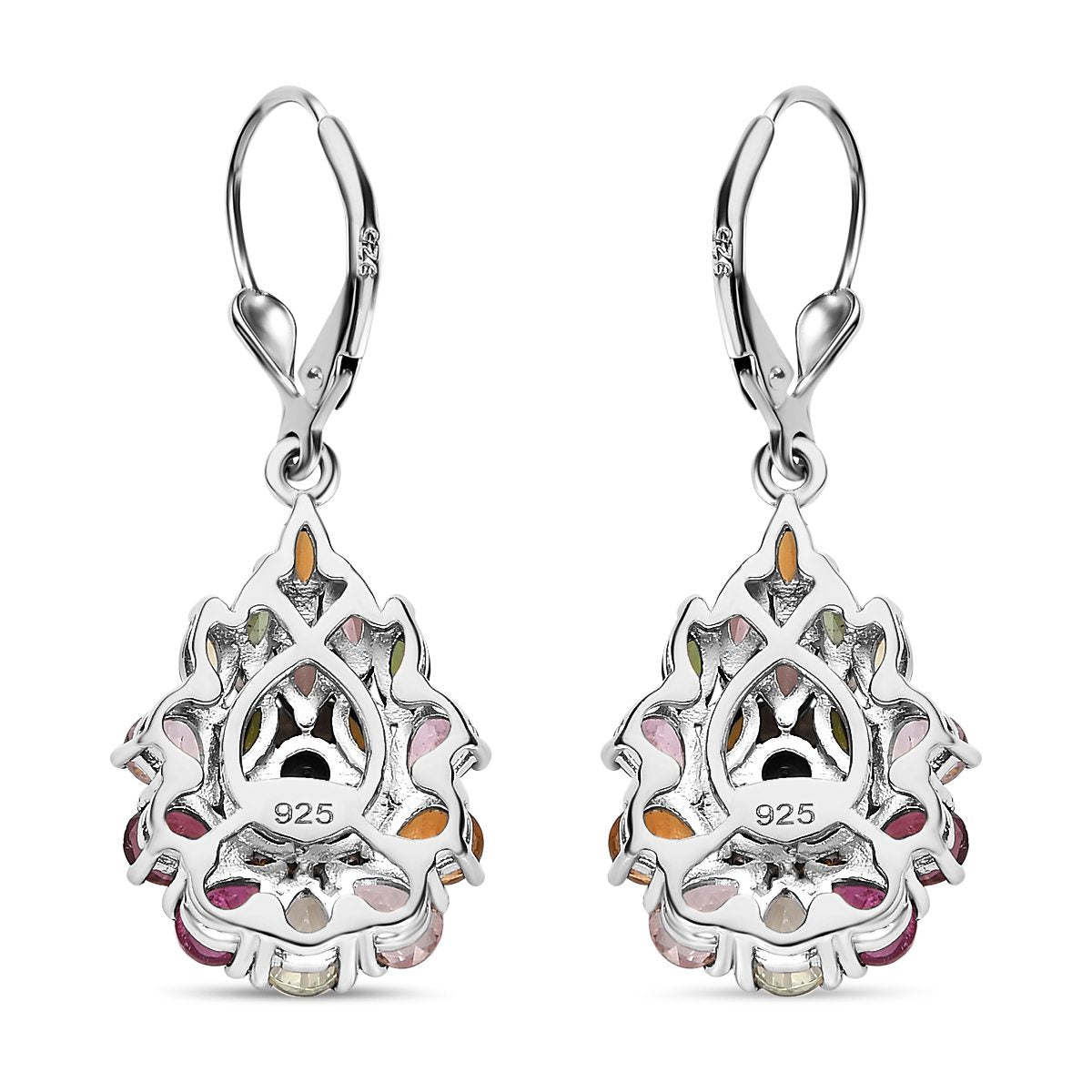 Natürlicher mehrfarbige Turmalin Ohrringe, 925 Silber platiniert, ca. 3.80 ct