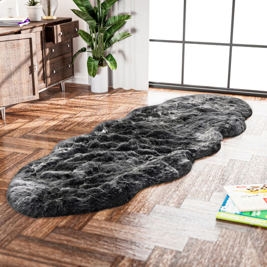 Luxury Edition: Wolkenweicher 2200 GSM Kunstfell Läufer 60x180 cm, Schwarz Meliert