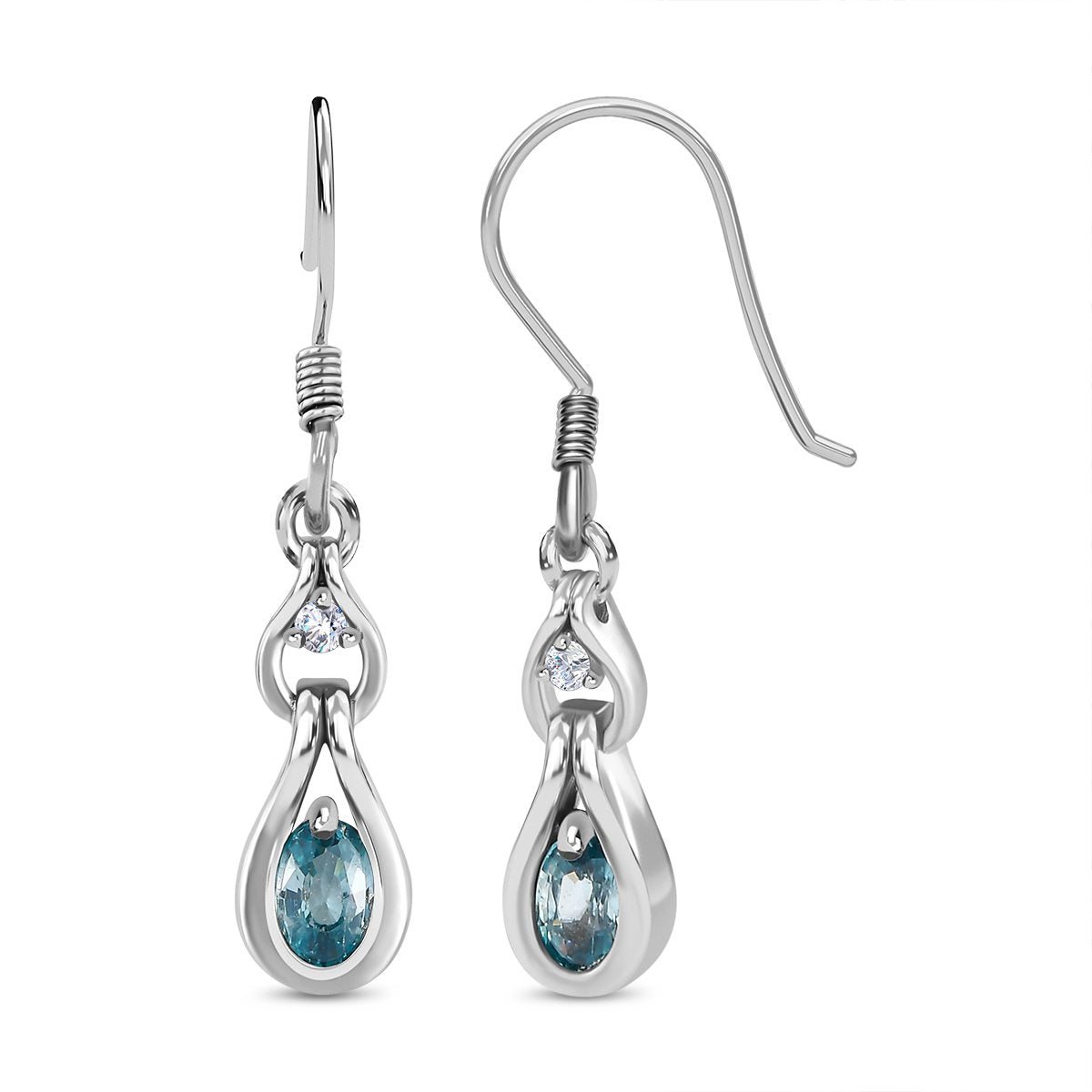 Kambodschanischer, Blaue und weiße Zirkon Ohrringe, 925 Silber platiniert ca. 1.56 ct