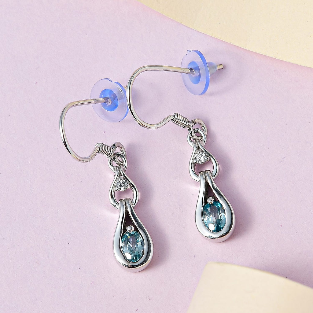 Kambodschanischer, Blaue und weiße Zirkon Ohrringe, 925 Silber platiniert ca. 1.56 ct
