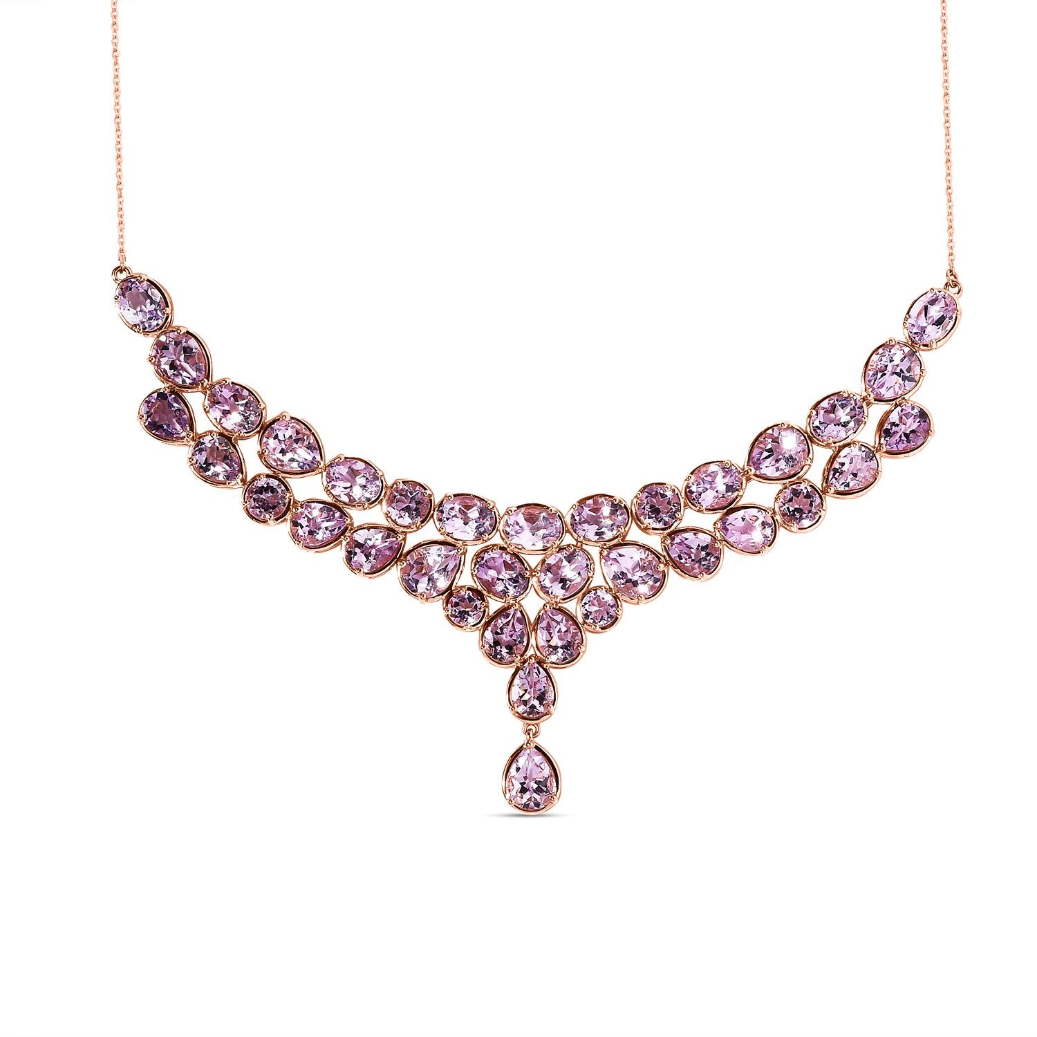 Rose de France Amethyst Collier, ca. 45 cm, 925 Silber rosévergoldet ca. 35.67 ct