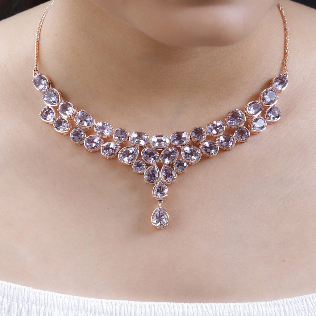Rose de France Amethyst Collier, ca. 45 cm, 925 Silber rosévergoldet ca. 35.67 ct
