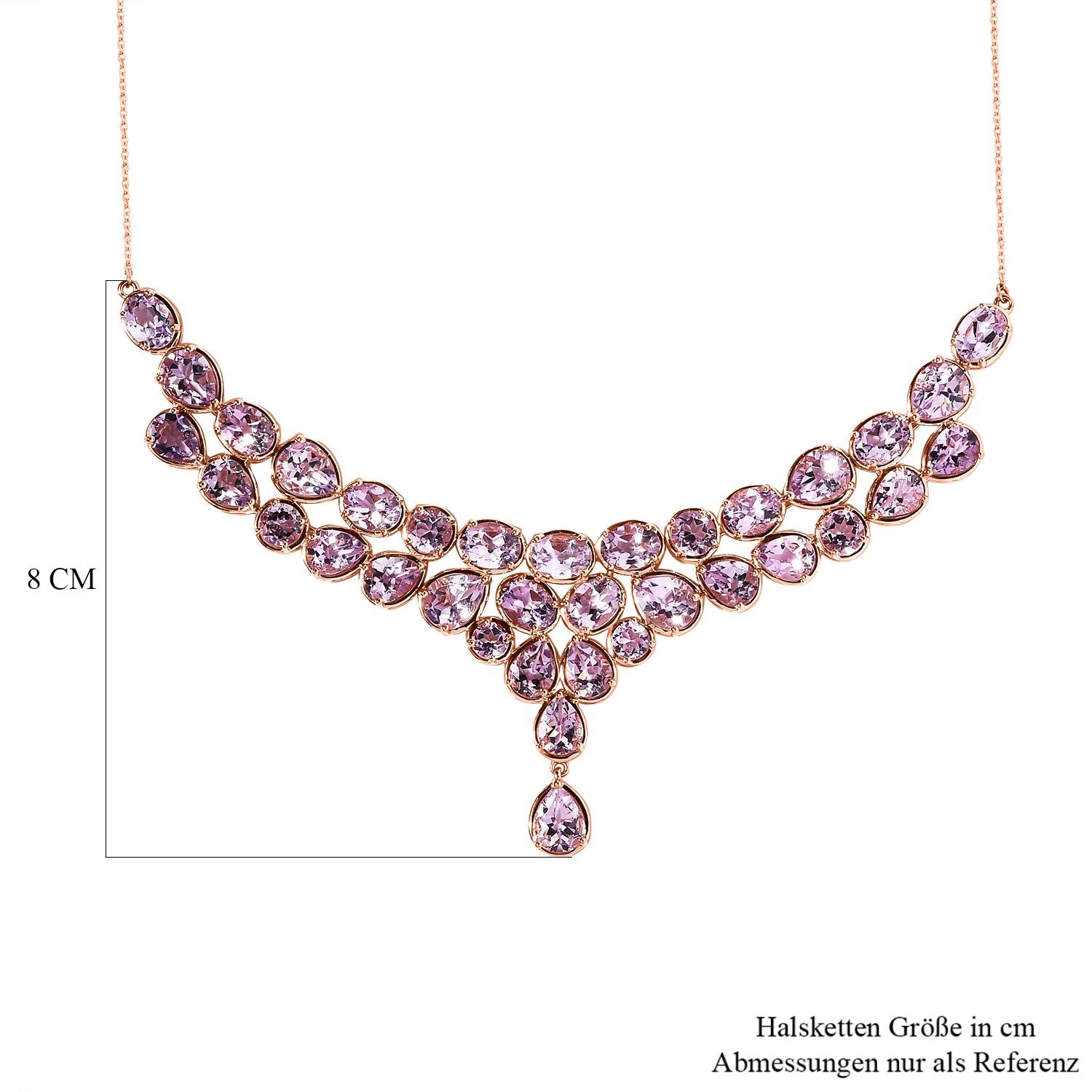 Rose de France Amethyst Collier, ca. 45 cm, 925 Silber rosévergoldet ca. 35.67 ct