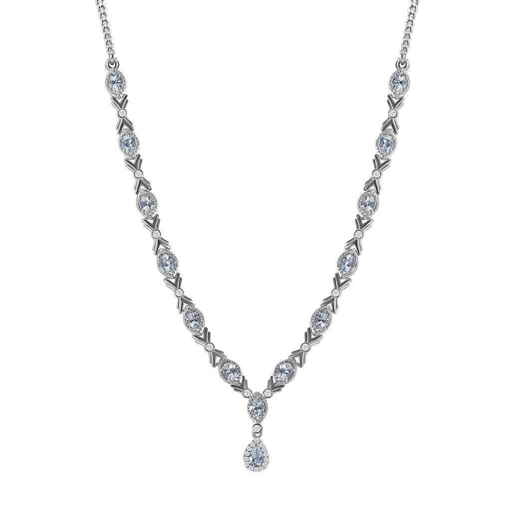 Espirito Santo Aquamarin und Weißer Zirkon Collier, ca. 45 cm 925 Silber platiniert ca. 4.90 ct