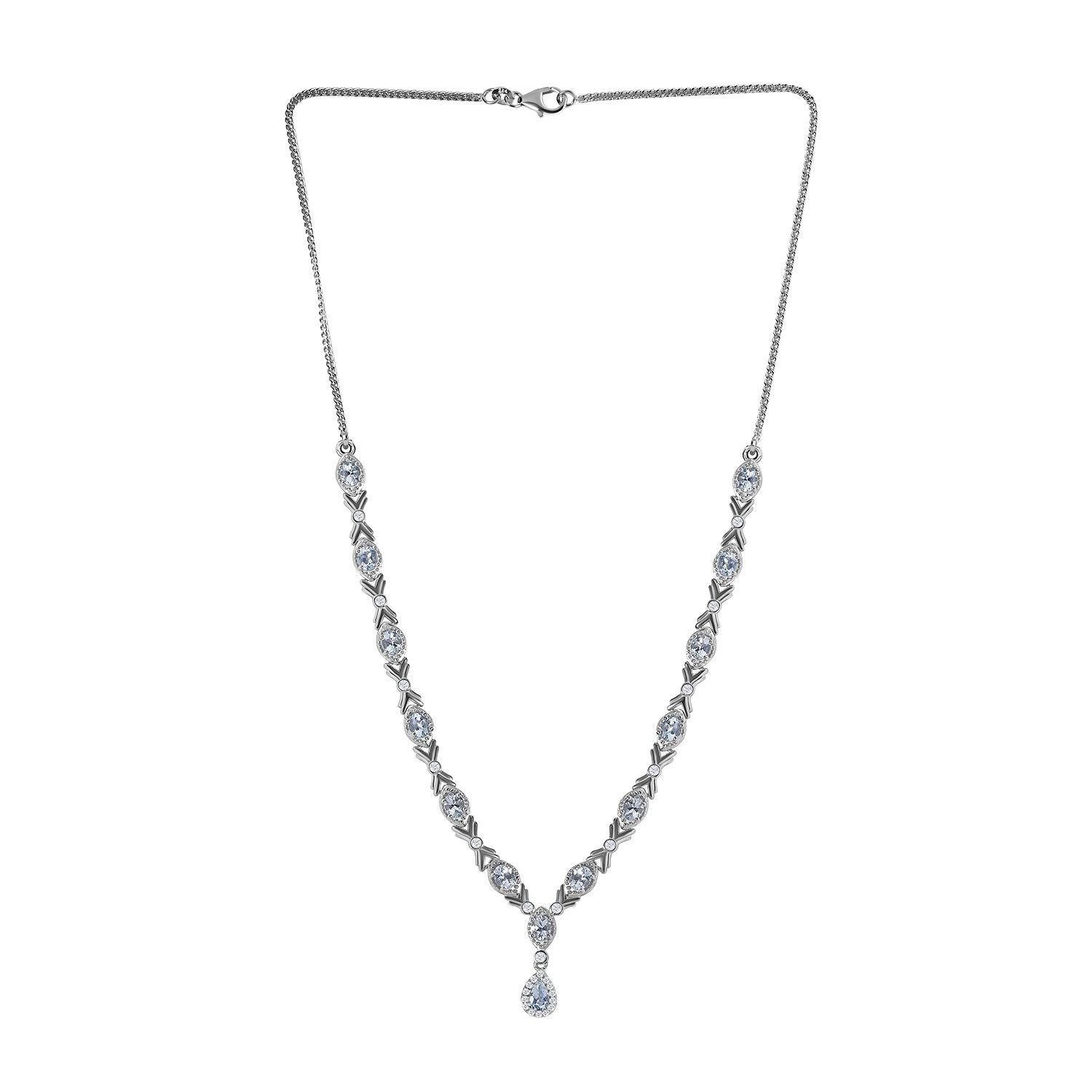 Espirito Santo Aquamarin und Weißer Zirkon Collier, ca. 45 cm 925 Silber platiniert ca. 4.90 ct