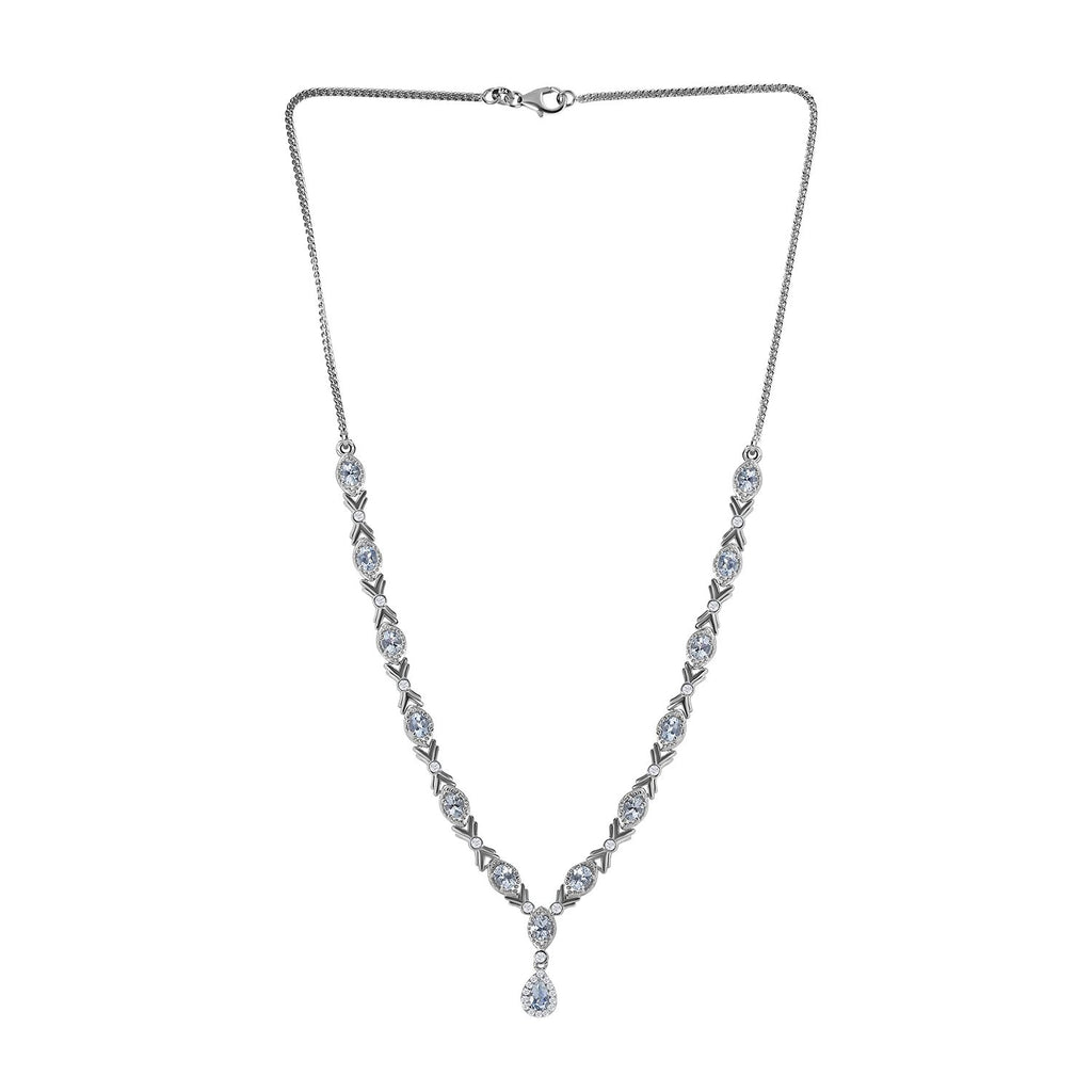 Espirito Santo Aquamarin und Weißer Zirkon Collier, ca. 45 cm 925 Silber platiniert ca. 4.90 ct