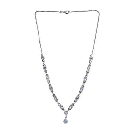 Espirito Santo Aquamarin und Weißer Zirkon Collier, ca. 45 cm 925 Silber platiniert ca. 4.90 ct
