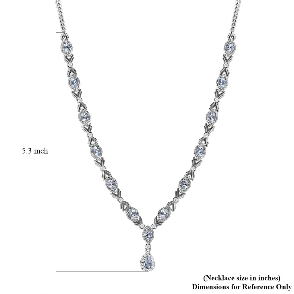 Espirito Santo Aquamarin und Weißer Zirkon Collier, ca. 45 cm 925 Silber platiniert ca. 4.90 ct