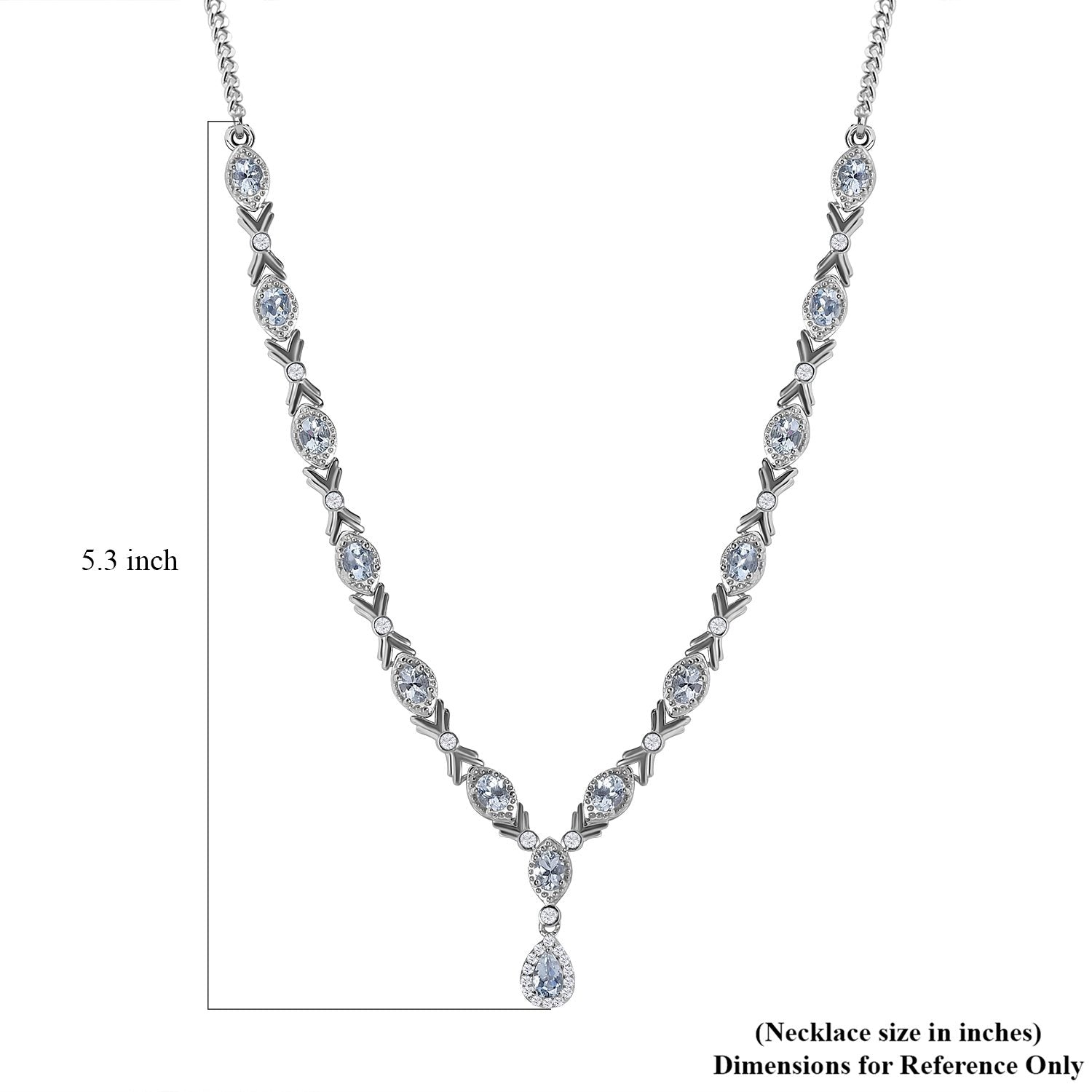 Espirito Santo Aquamarin und Weißer Zirkon Collier, ca. 45 cm 925 Silber platiniert ca. 4.90 ct