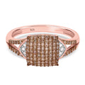 Natürlicher Champagner Diamant und weißer Diamant Ring, 925 Silber Roségold Vermeil (Größe 16.00) ca. 0.50 ct