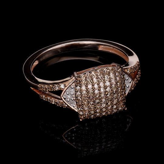 Natürlicher Champagner Diamant und weißer Diamant Ring, 925 Silber Roségold Vermeil (Größe 21.00) ca. 0.50 ct
