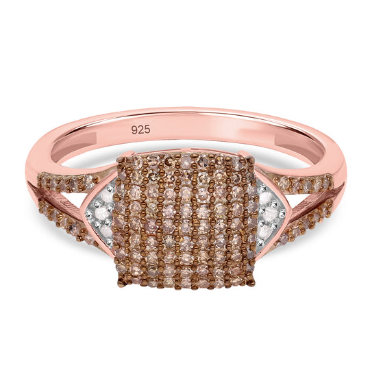 Natürlicher Champagner Diamant und weißer Diamant Ring, 925 Silber Roségold Vermeil (Größe 21.00) ca. 0.50 ct
