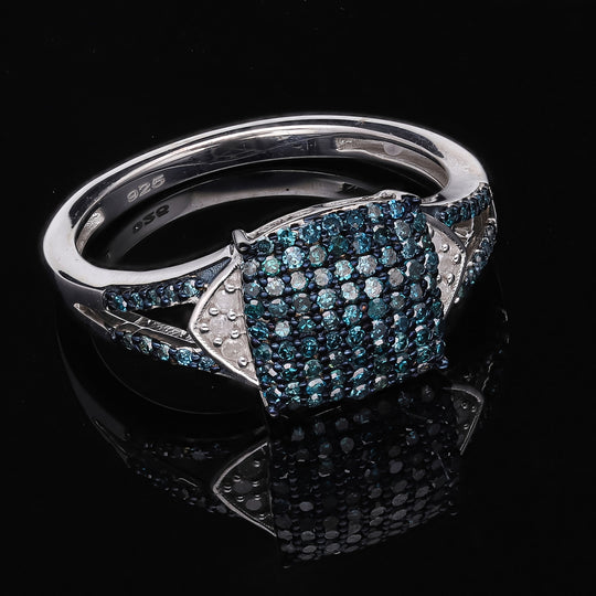 Blauer Diamant und weißer Diamant Ring, 925 Silber platiniert (Größe 21.00) ca. 0.50 ct