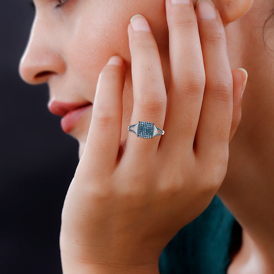 Blauer Diamant und weißer Diamant Ring, 925 Silber platiniert (Größe 21.00) ca. 0.50 ct
